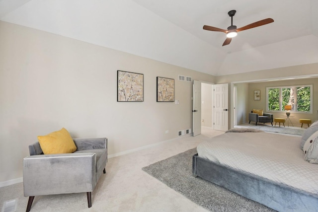 1123 Thackery Ln, Naperville, IL 60564 - bedroom with light carpet, vaulted ceiling, and ceiling fan