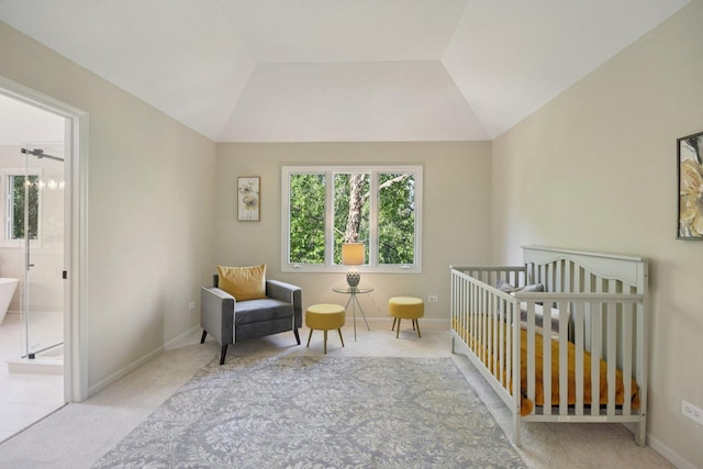 1123 Thackery Ln, Naperville, IL 60564 - bedroom with carpet flooring, vaulted ceiling, and a crib