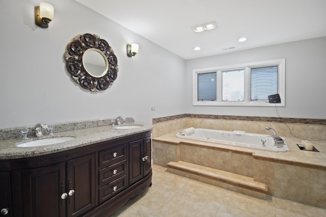 8040 W Balmoral Ave, Norwood Park Township, IL 60631 - bathroom featuring tile patterned flooring, a garden tub, and double vanity