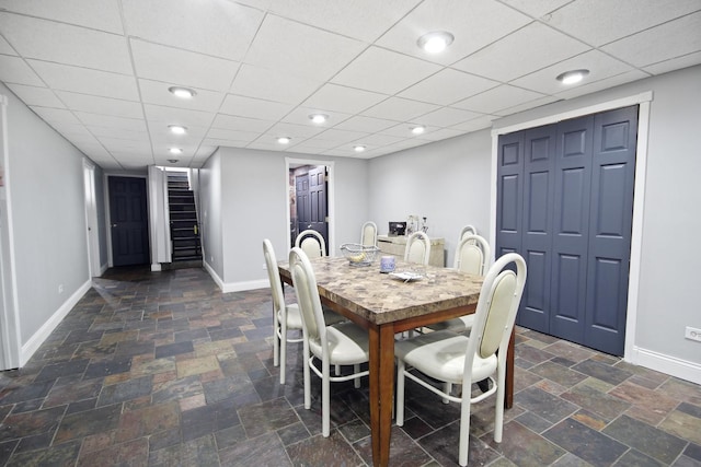 8040 W Balmoral Ave, Norwood Park Township, IL 60631 - dining room with stairs, recessed lighting, and dark stone finish floors