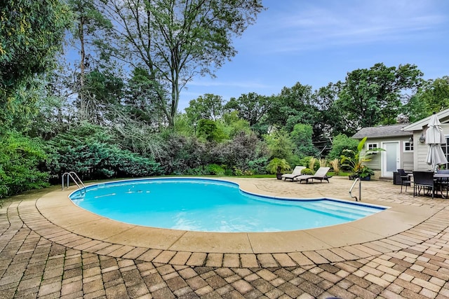 1194 Oxford Ct, Highland Park, IL 60035 - swimming pool with a patio area and view of wooded area