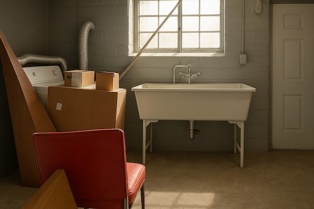 laundry room featuring concrete block wall, washing machine and dryer, and carpet flooring