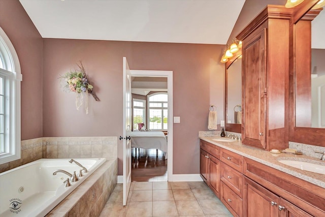 24155 S Blackhawk Ln, Manhattan, IL 60442 - full bathroom featuring double vanity, a tub with jets, and tile patterned floors