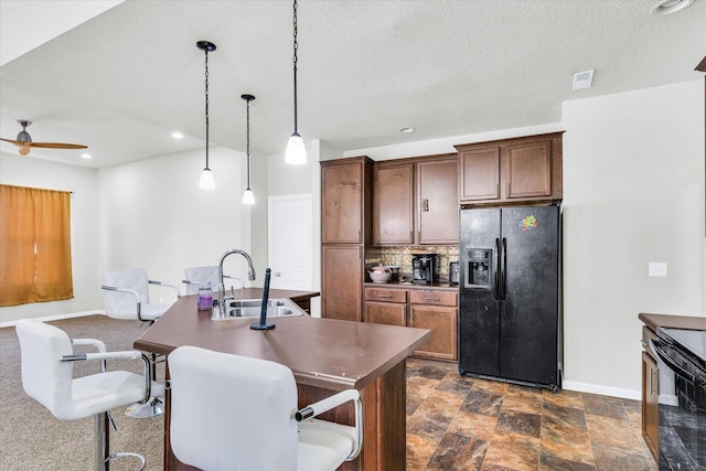 412 Doisy Ln, Champaign, IL 61822 - kitchen featuring black appliances, backsplash, ceiling fan, decorative light fixtures, and recessed lighting