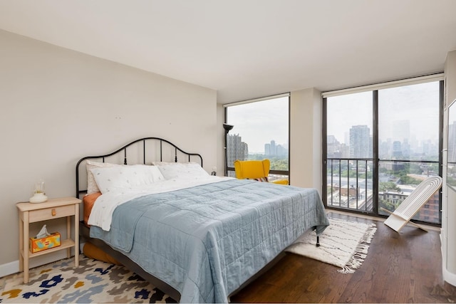 345 W Fullerton Pkwy Unit 1706, Chicago, IL 60614 - bedroom with a view of skyline, wood finished floors, access to outside, and floor to ceiling windows
