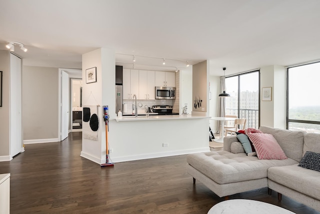 345 W Fullerton Pkwy Unit 1706, Chicago, IL 60614 - living area featuring dark wood-style flooring and track lighting