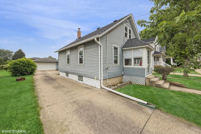 527 W Green St, Bensenville, IL 60106 - view of property exterior featuring a chimney, roof with shingles, a yard, and a garage