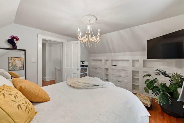 506 E Russell St, Barrington, IL 60010 - bedroom with lofted ceiling, wood finished floors, and a chandelier