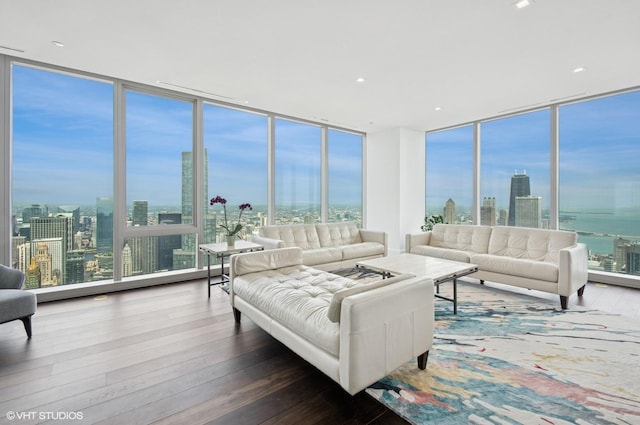 363 E Wacker Dr Unit 6501, Chicago, IL 60601 - living room with expansive windows, hardwood / wood-style floors, a view of city, and healthy amount of natural light