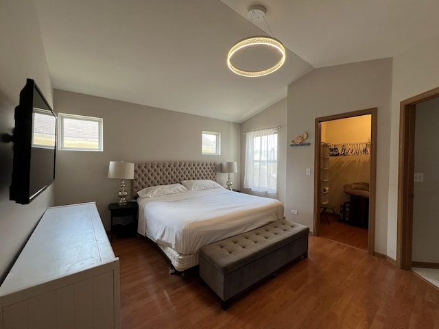 163 Mountain Laurel Ct, Romeoville, IL 60446 - bedroom featuring wood finished floors, vaulted ceiling, and a spacious closet