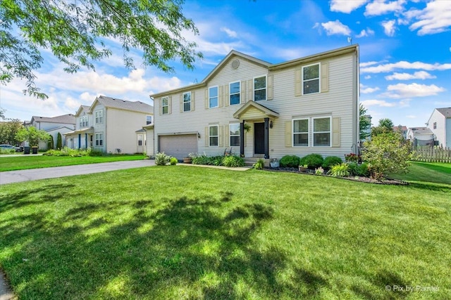 243 Johnson St, Hampshire, IL 60140 - view of front facade featuring driveway, an attached garage, a residential view, and a front lawn
