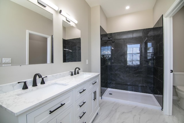 121 Pine St, Buckingham, IL 60917 - bathroom with double vanity, marble finish flooring, and walk in shower