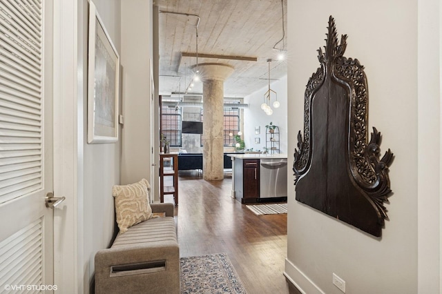 17 N Loomis St Unit 1C, Chicago, IL 60607 - corridor with decorative columns and dark wood-style floors