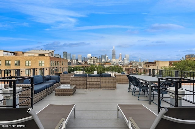 17 N Loomis St Unit 1C, Chicago, IL 60607 - wooden terrace featuring an outdoor hangout area and a view of skyline