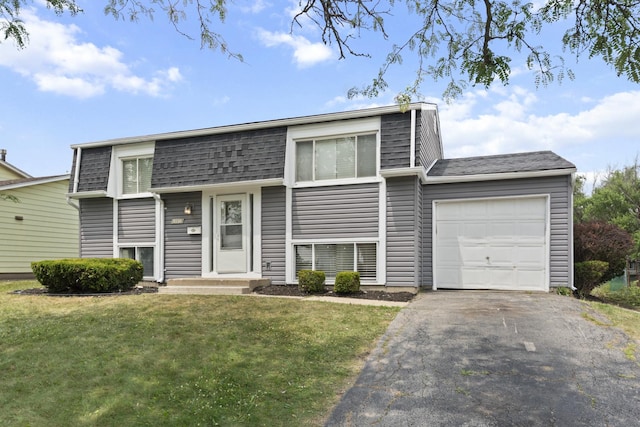 3760 176th Pl, Country Club Hills, IL 60478 - view of front of house featuring an attached garage, roof with shingles, asphalt driveway, and a front lawn