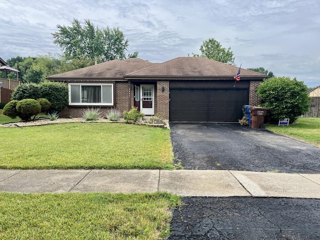 7347 W Benton Dr, Frankfort, IL 60423 - ranch-style house featuring brick siding, an attached garage, asphalt driveway, and a front yard