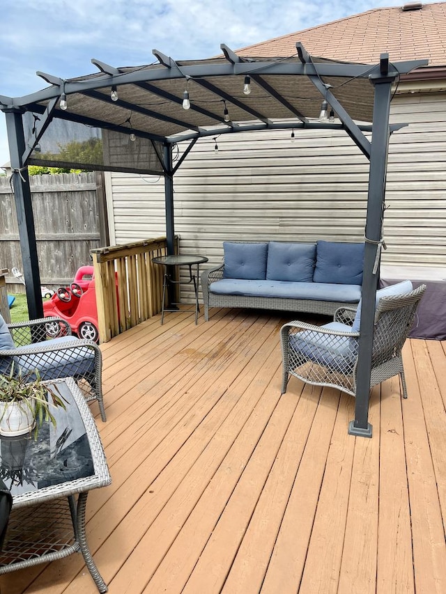 7347 W Benton Dr, Frankfort, IL 60423 - wooden terrace featuring a pergola and an outdoor living space