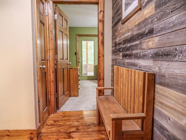 26 N Deer Lk, Villa Grove, IL 61956 - hallway with wooden walls and wood finished floors