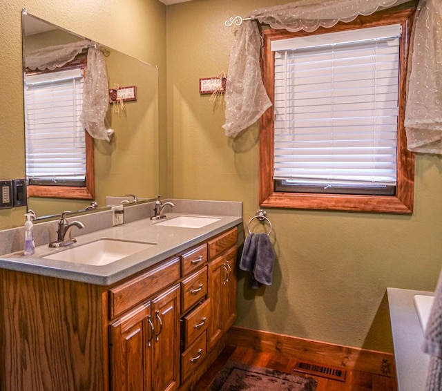 26 N Deer Lk, Villa Grove, IL 61956 - bathroom with double vanity and wood finished floors