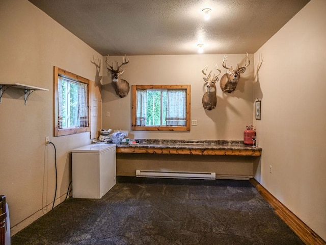 26 N Deer Lk, Villa Grove, IL 61956 - interior space with baseboard heating, healthy amount of natural light, and a textured ceiling