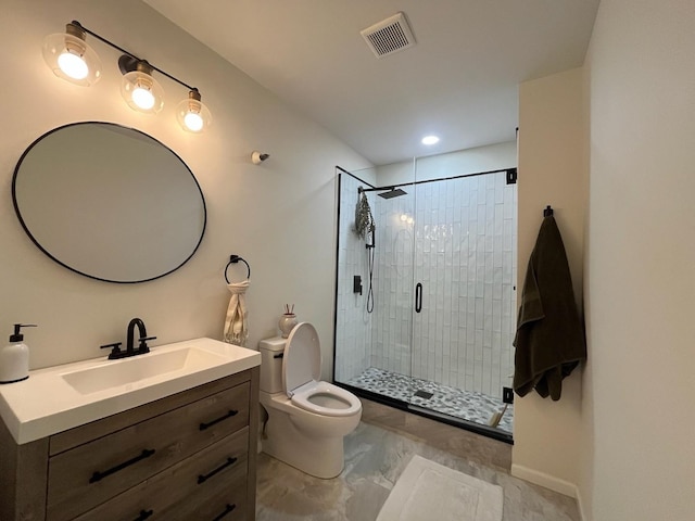 124 W Polk St Unit 203, Chicago, IL 60605 - bathroom with a shower stall, vanity, and marble look tile flooring