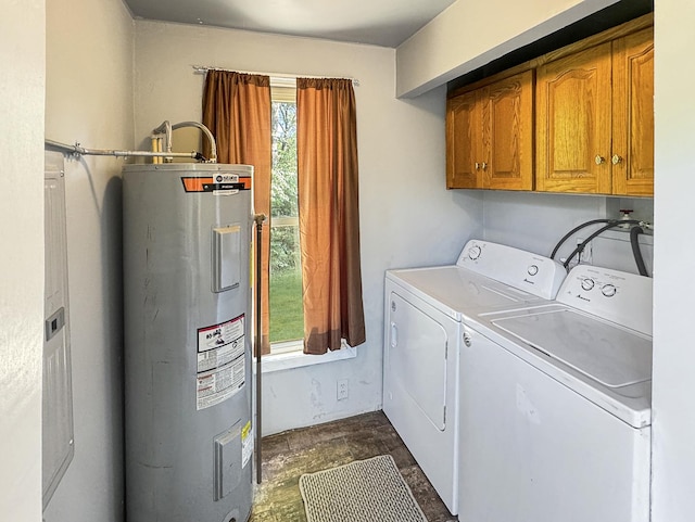725 Opal St, Marseilles, IL 61341 - laundry area with electric water heater, cabinet space, and washing machine and clothes dryer