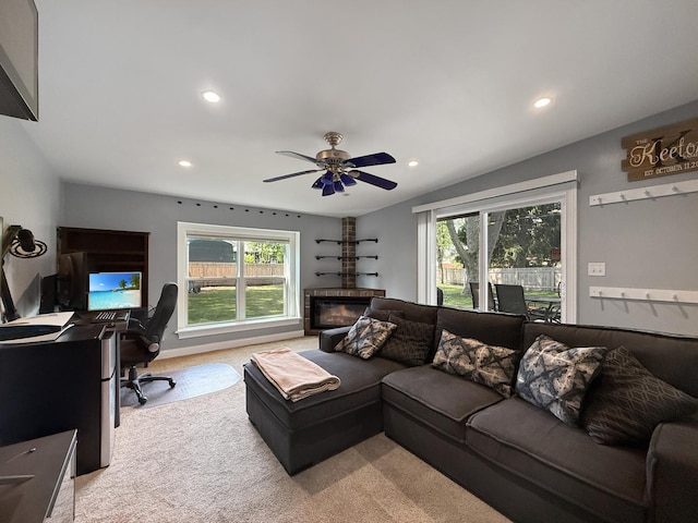 328 Thunderbird Trl, Carol Stream, IL 60188 - living area featuring healthy amount of natural light, an office area, recessed lighting, light colored carpet, and ceiling fan