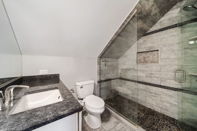 15 Ridge Rd, Lemont, IL 60439 - full bathroom featuring lofted ceiling, vanity, and a shower stall