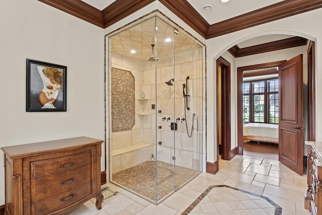 23 Enclave Ct, South Barrington, IL 60010 - ensuite bathroom featuring crown molding, a stall shower, and recessed lighting