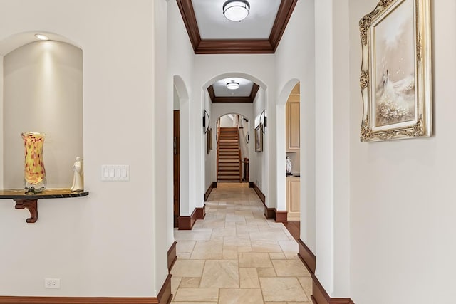 23 Enclave Ct, South Barrington, IL 60010 - hall featuring stone tile floors, ornamental molding, and arched walkways
