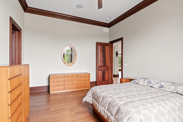 23 Enclave Ct, South Barrington, IL 60010 - bedroom featuring hardwood / wood-style floors, crown molding, and ceiling fan