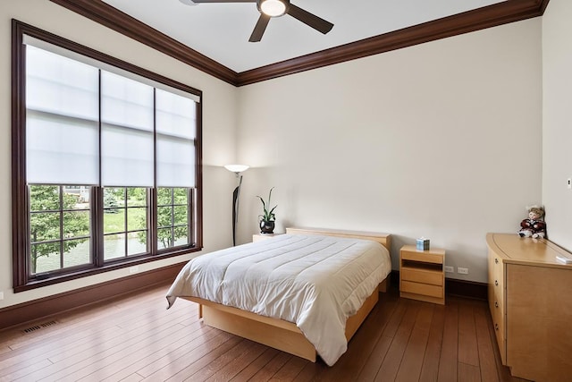 23 Enclave Ct, South Barrington, IL 60010 - bedroom featuring crown molding, dark wood-style flooring, and a ceiling fan