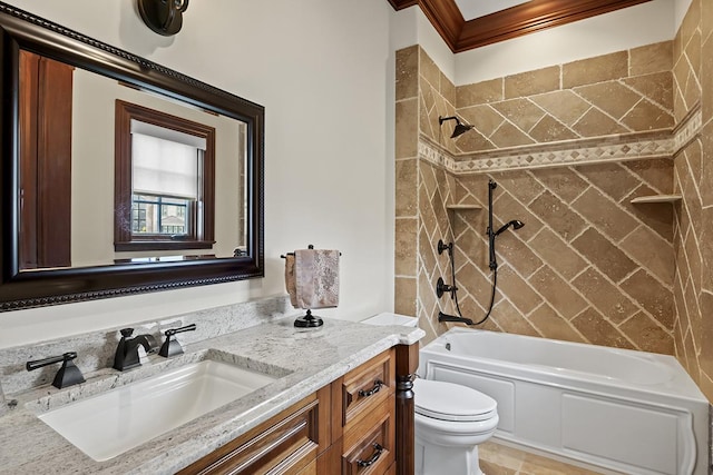 23 Enclave Ct, South Barrington, IL 60010 - bathroom featuring vanity,  shower combination, and ornamental molding