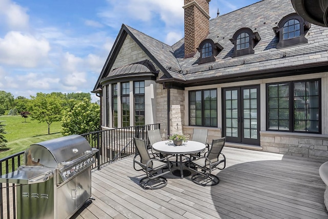 23 Enclave Ct, South Barrington, IL 60010 - wooden deck featuring french doors, outdoor dining space, and area for grilling