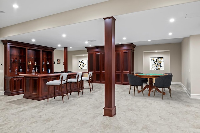 23 Enclave Ct, South Barrington, IL 60010 - indoor dry bar featuring ornate columns and recessed lighting