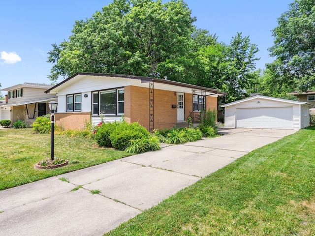 240 N Park Dr, Glenwood, IL 60425 - ranch-style home featuring brick siding, an outbuilding, and a front lawn