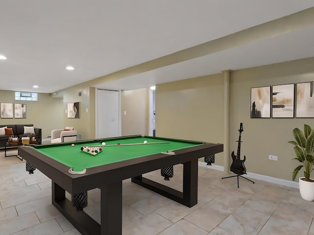 240 N Park Dr, Glenwood, IL 60425 - rec room with billiards, recessed lighting, and light tile patterned floors