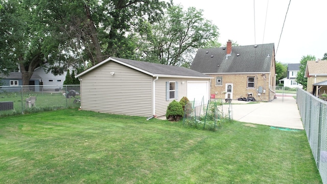 4225 Highland Ave, Downers Grove, IL 60515 - back of property featuring a fenced backyard, an outdoor structure, a chimney, and driveway