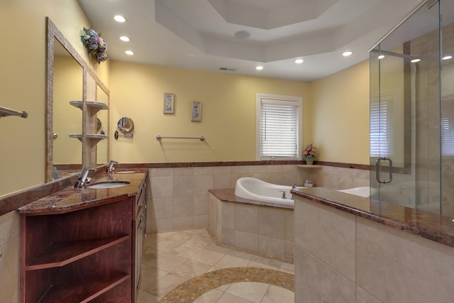 8453 W Bruce Dr, Niles, IL 60714 - full bath featuring a garden tub, double vanity, recessed lighting, a stall shower, and tile patterned flooring