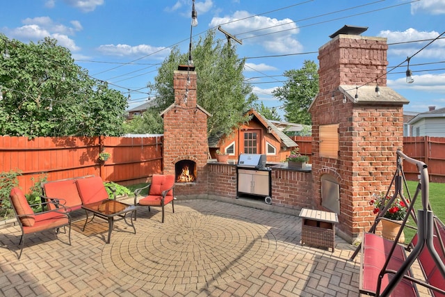 8453 W Bruce Dr, Niles, IL 60714 - view of patio / terrace with an outdoor brick fireplace and area for grilling