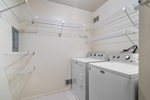 543 Williamsburg Ct Unit C2, Wheeling, IL 60090 - laundry room with washing machine and dryer, electric panel, and light tile patterned flooring