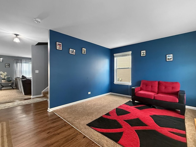 251 Maryland Ln, Pingree Grove, IL 60140 - sitting room featuring stairway, wood finished floors, and carpet