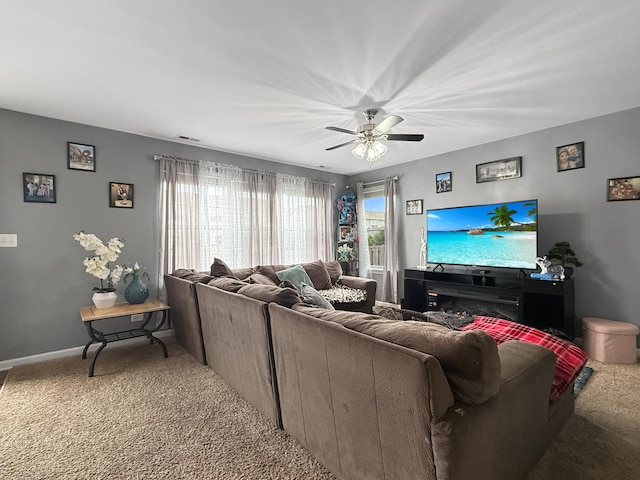 251 Maryland Ln, Pingree Grove, IL 60140 - carpeted living room featuring ceiling fan and baseboards