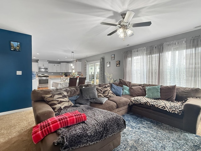 251 Maryland Ln, Pingree Grove, IL 60140 - living area with carpet floors, a ceiling fan, and recessed lighting
