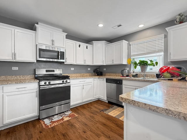 251 Maryland Ln, Pingree Grove, IL 60140 - kitchen with stainless steel appliances, white cabinets, recessed lighting, dark wood finished floors, and light countertops