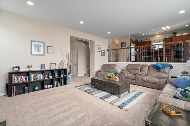 8102 Expedition St, Joliet, IL 60431 - living area with carpet flooring, recessed lighting, and stairway