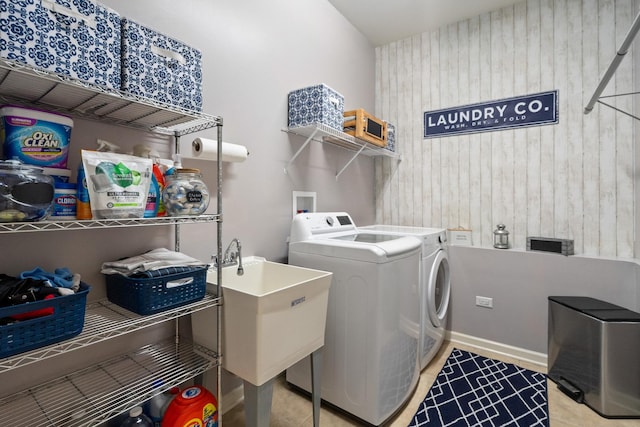 8102 Expedition St, Joliet, IL 60431 - laundry room featuring washer and dryer and wooden walls