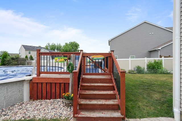 8102 Expedition St, Joliet, IL 60431 - wooden terrace with a fenced backyard and stairs