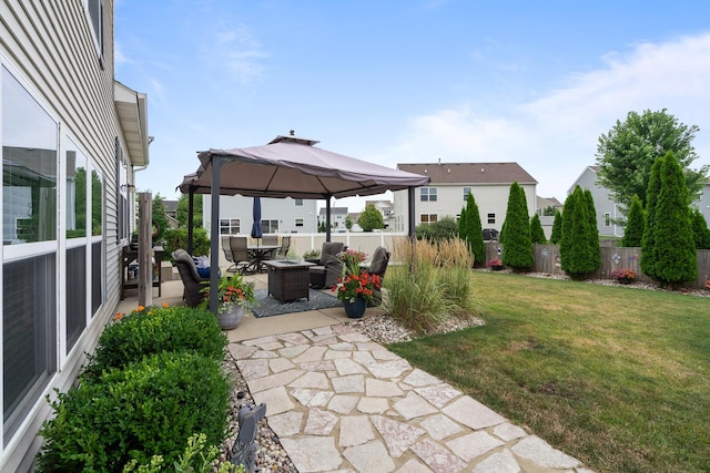 8102 Expedition St, Joliet, IL 60431 - fenced backyard with a gazebo, a patio, and outdoor dining space