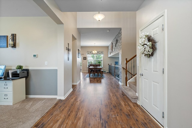 8102 Expedition St, Joliet, IL 60431 - entrance foyer with wood finished floors, stairs, and a chandelier